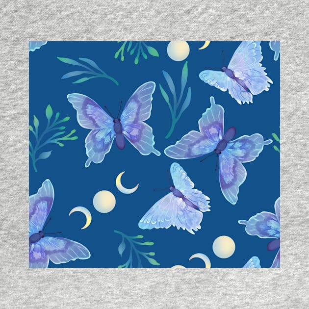 Blue Butterflies and Moon Phases on Blue by FrostedSoSweet